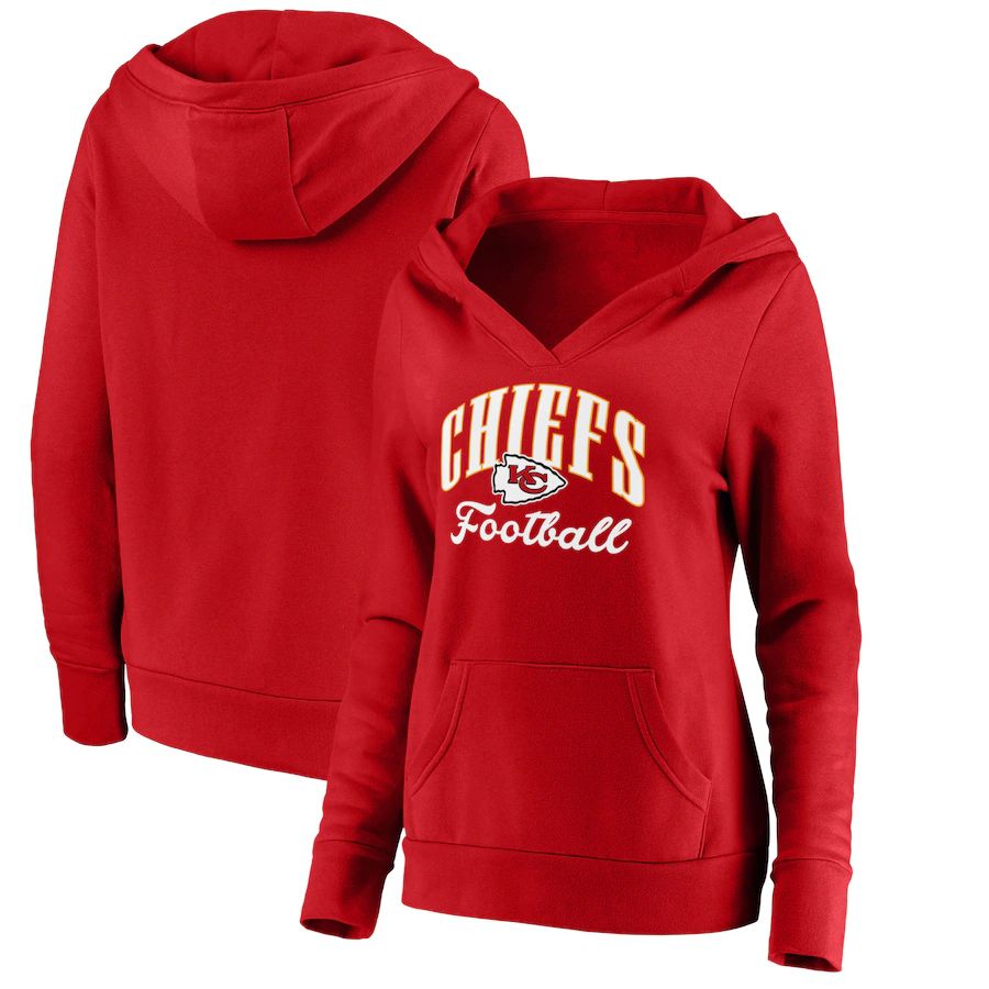Women Kansas City Chiefs Fanatics Branded Red Victory Script V-Neck Pullover Hoodie->women nfl jersey->Women Jersey